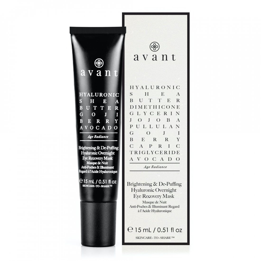 Avant - Masque pour les yeux 'Brightening & De-Puffing Hyaluronic Overnight Eye Recovery' - 15 ml