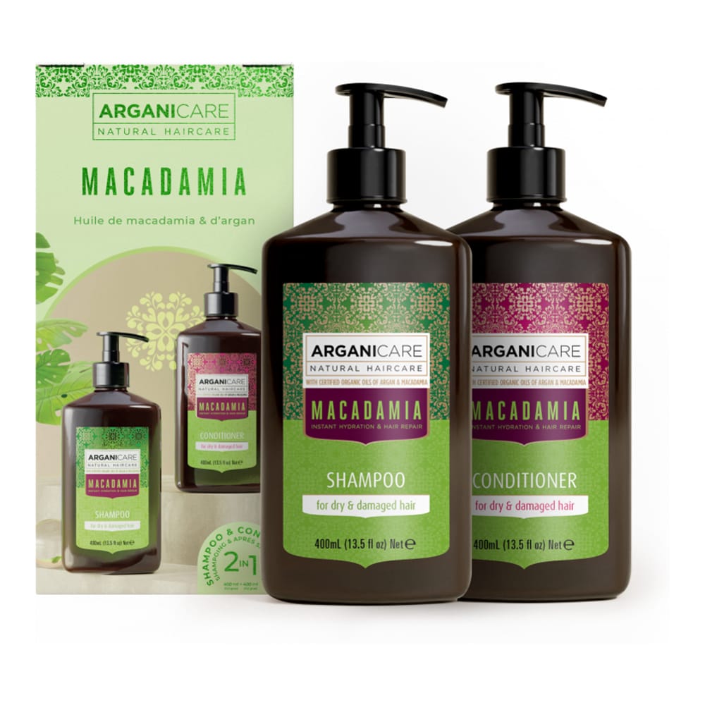 Arganicare - Coffret Shampooing + Après-shampooing Macadamia - 400 ml, 2 Pièces